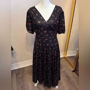 Chic Black Cherry Print Midi Dress
